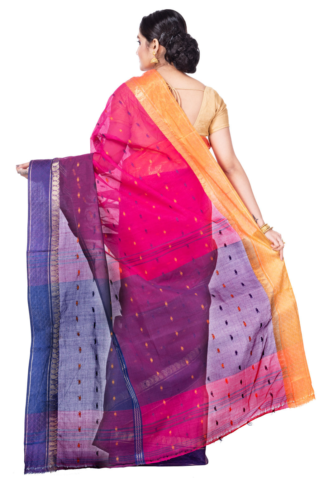 Pink Pure Cotton Ganga Jamuna_Buti Tant Saree (647)